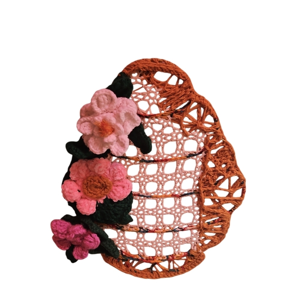Handcrafted Bee Hive Crochet Floral Holiday Wreath Multicolored Knit Wall Decor - Picture 3 of 17